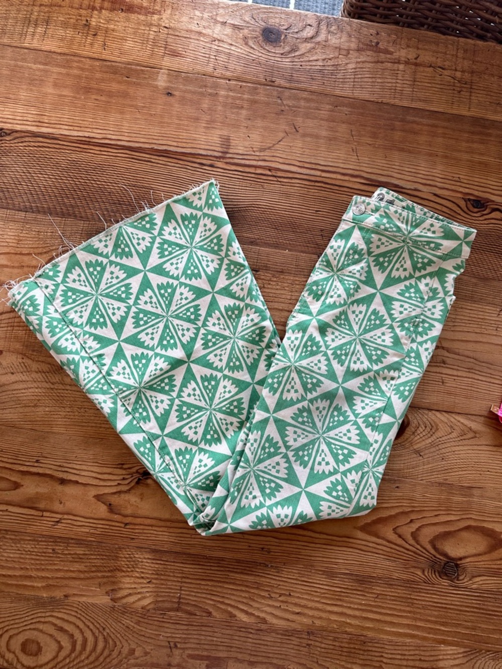 We The Free Green & White Geometric Shorts